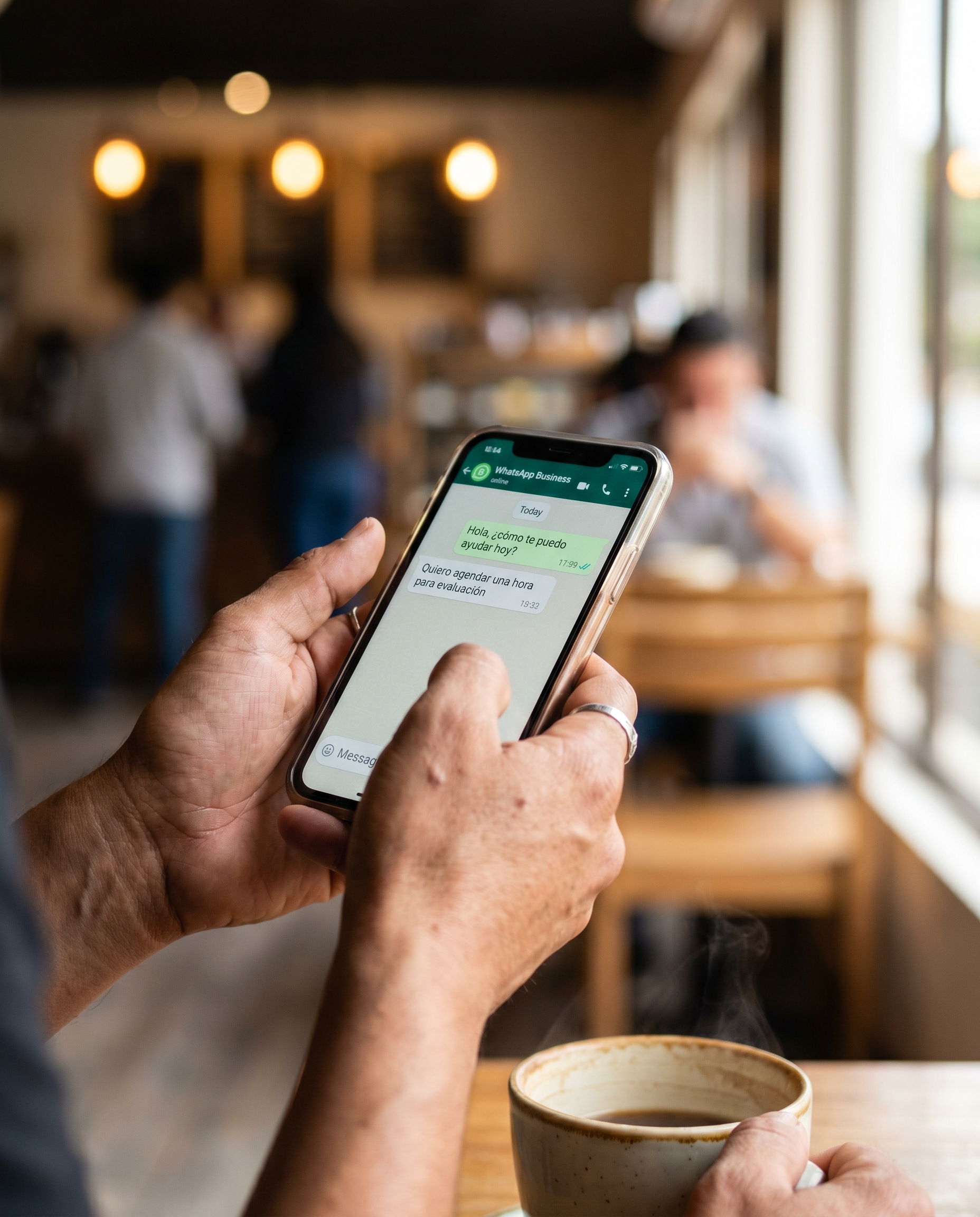 Cliente conversando con chatbot Chatwoot vía WhatsApp Business
